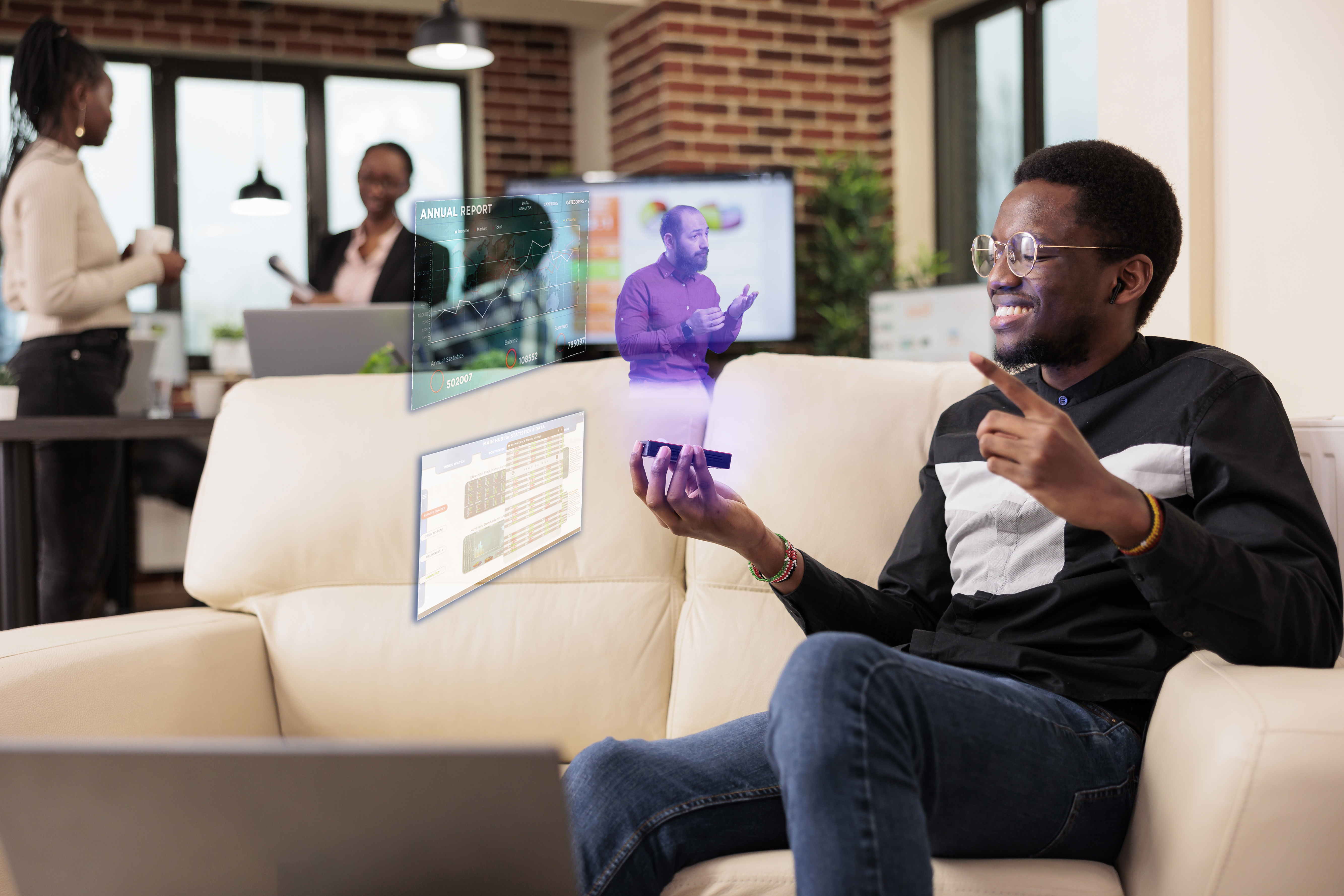 startup-manager-working-with-artificial-intelligence-hologram-manager-talk-about-company-report-using-holographic-augmented-reality-have-remote-conversation-online-digital-tech